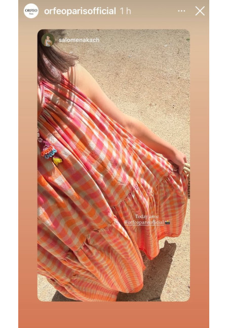 Vestido Largo Vichy Bordado