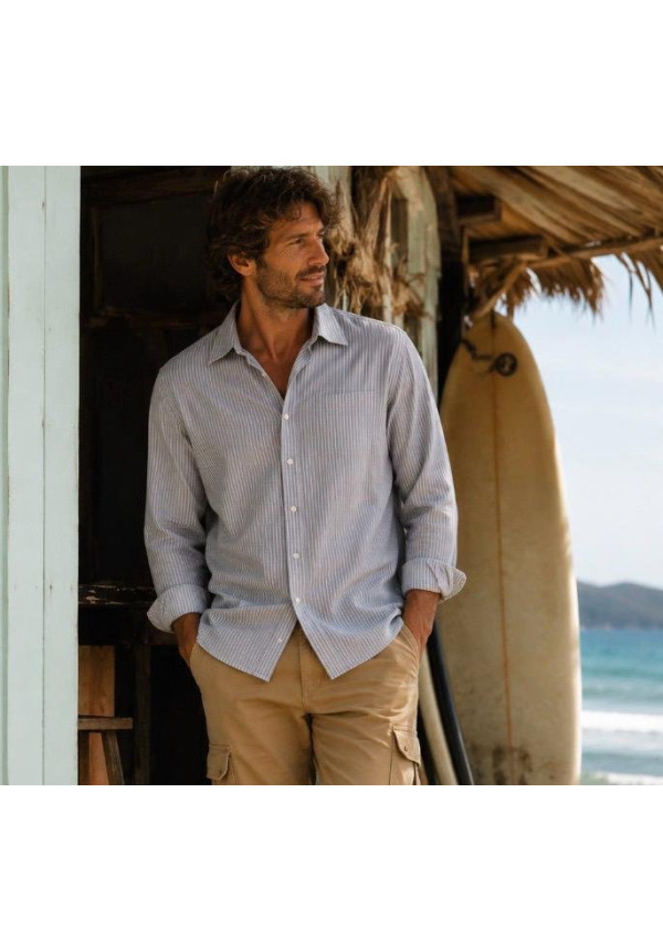 Camisa manga larga rayas Blanco/azul 100% cotton