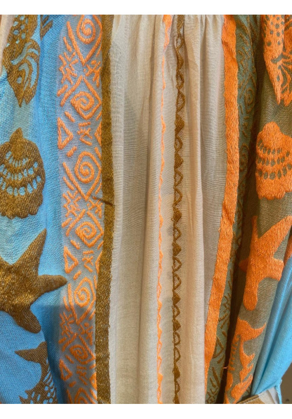 Vestido mangas jacquard rayas/Peces.