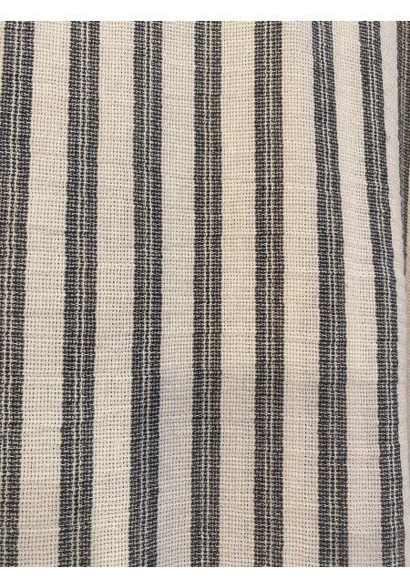 Camisa resort algodón/lino rayas color crudo/negro