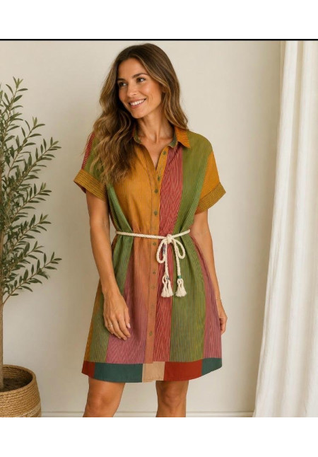 Vestido rayas naranja/verde Orfeo