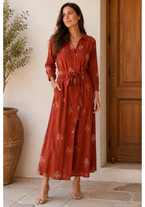 Vestido largo lino bordado