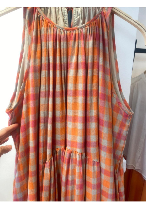 Vestido Largo Vichy Bordado