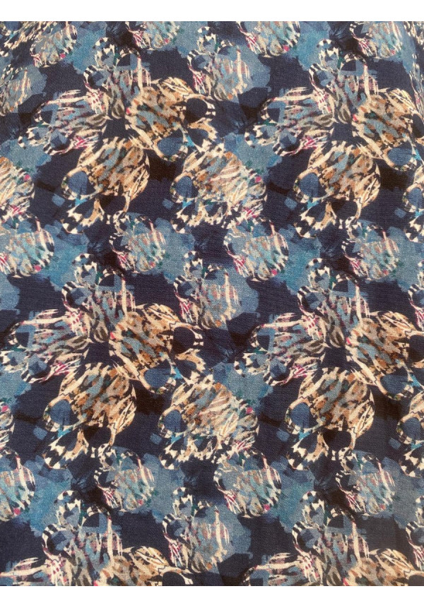 Camisa manga larga popelín estampado calaveras color marino 100% cotton