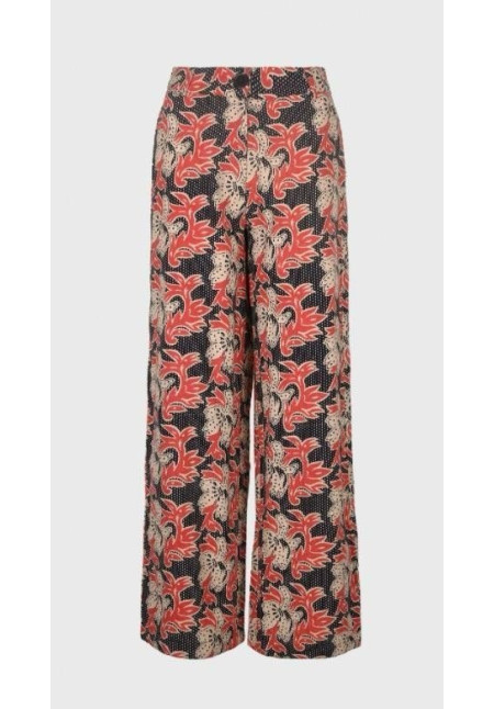 Pantalón estampado flores marino/coral