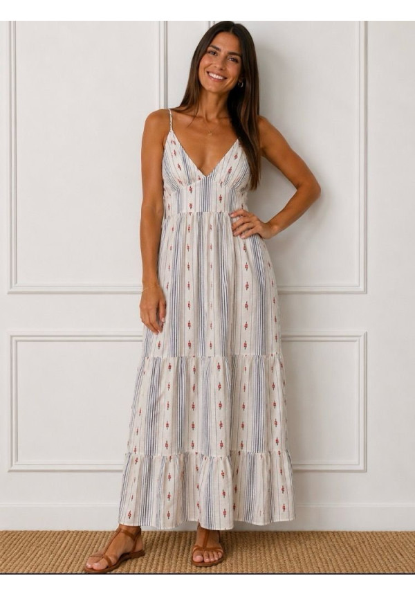 Vestido maquineta rayas azules/coral