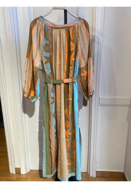 Vestido mangas jacquard rayas/Peces.