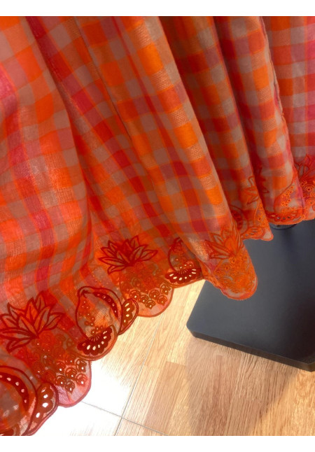 Vestido Largo Vichy Bordado