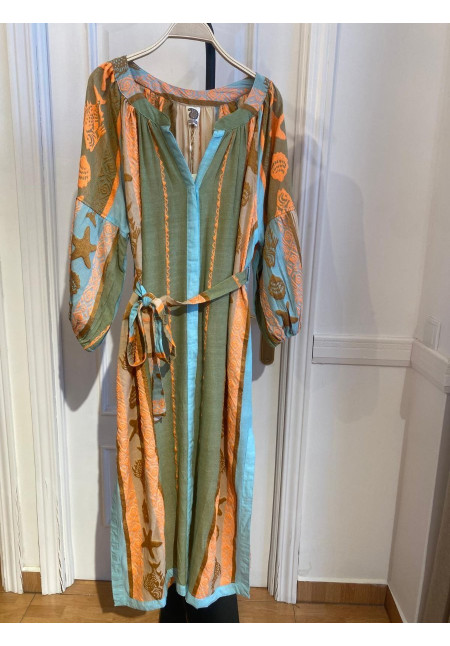 Vestido mangas jacquard rayas/Peces.