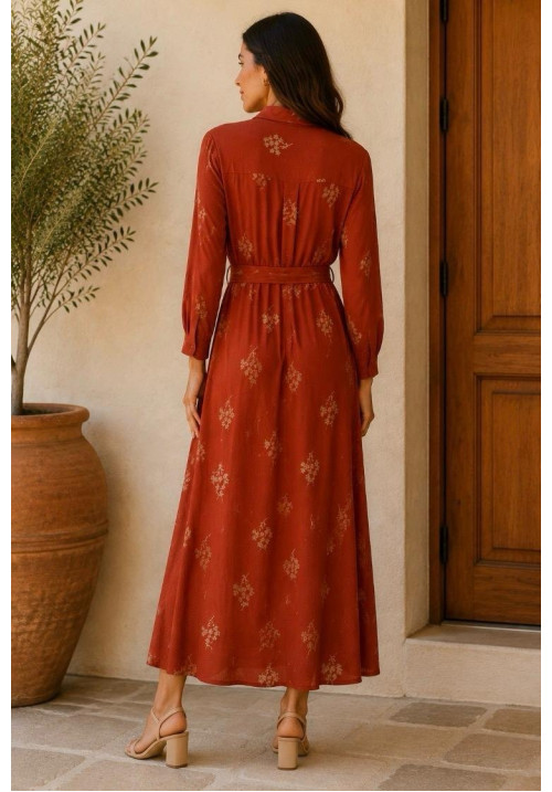 Vestido largo lino bordado