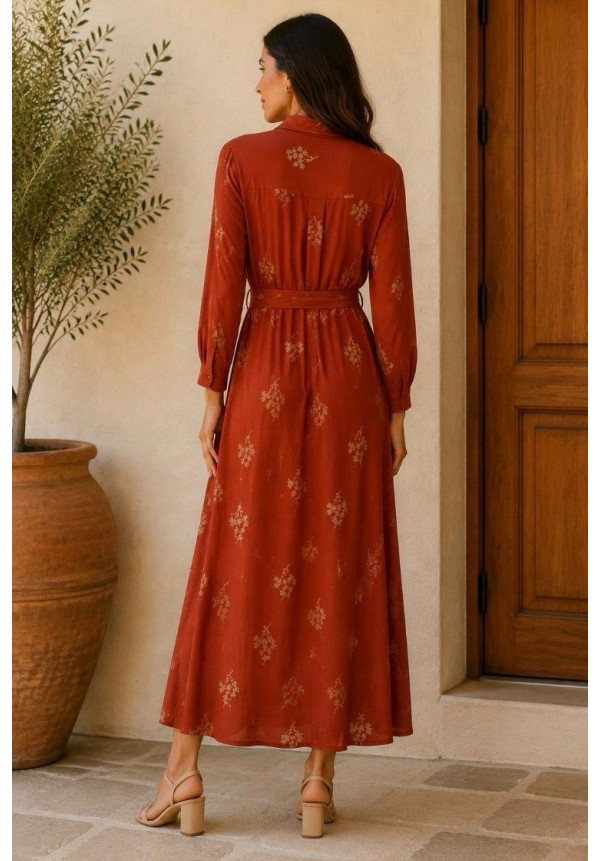 Vestido largo lino bordado
